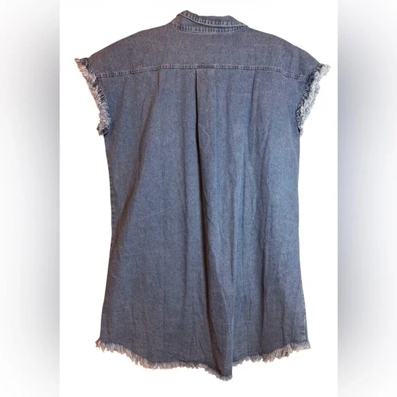 Umgee ⭐️ Denim Button Front Shirt Dress XL NWT Frayed Hem Oversized ✨ - Picture 4 of 7
